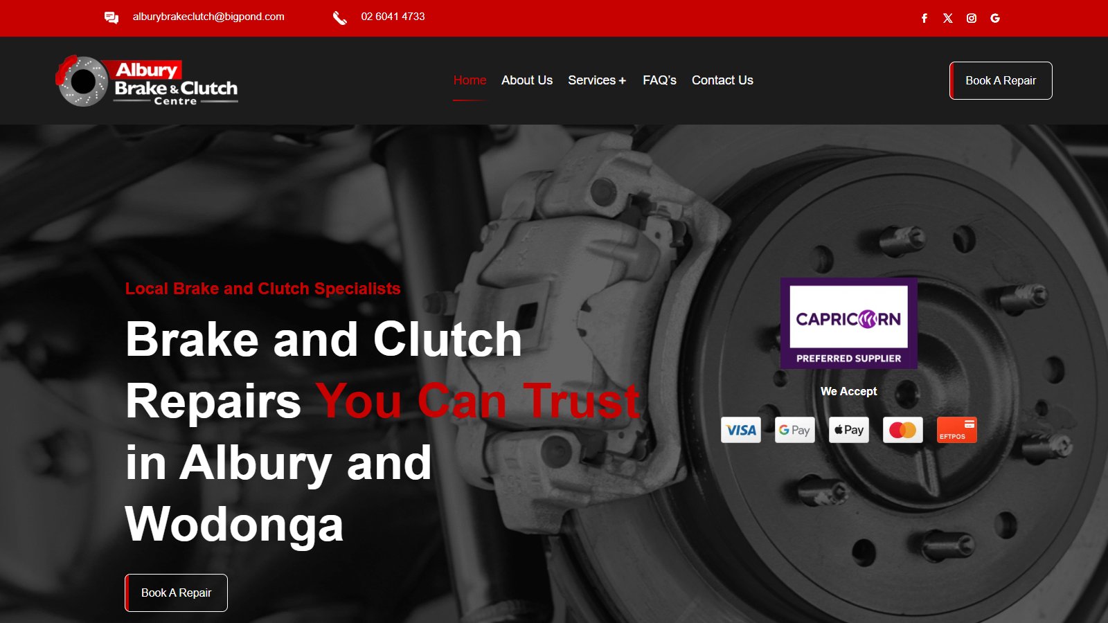 Auto Mechanic website design — Albury Brake & Clutch