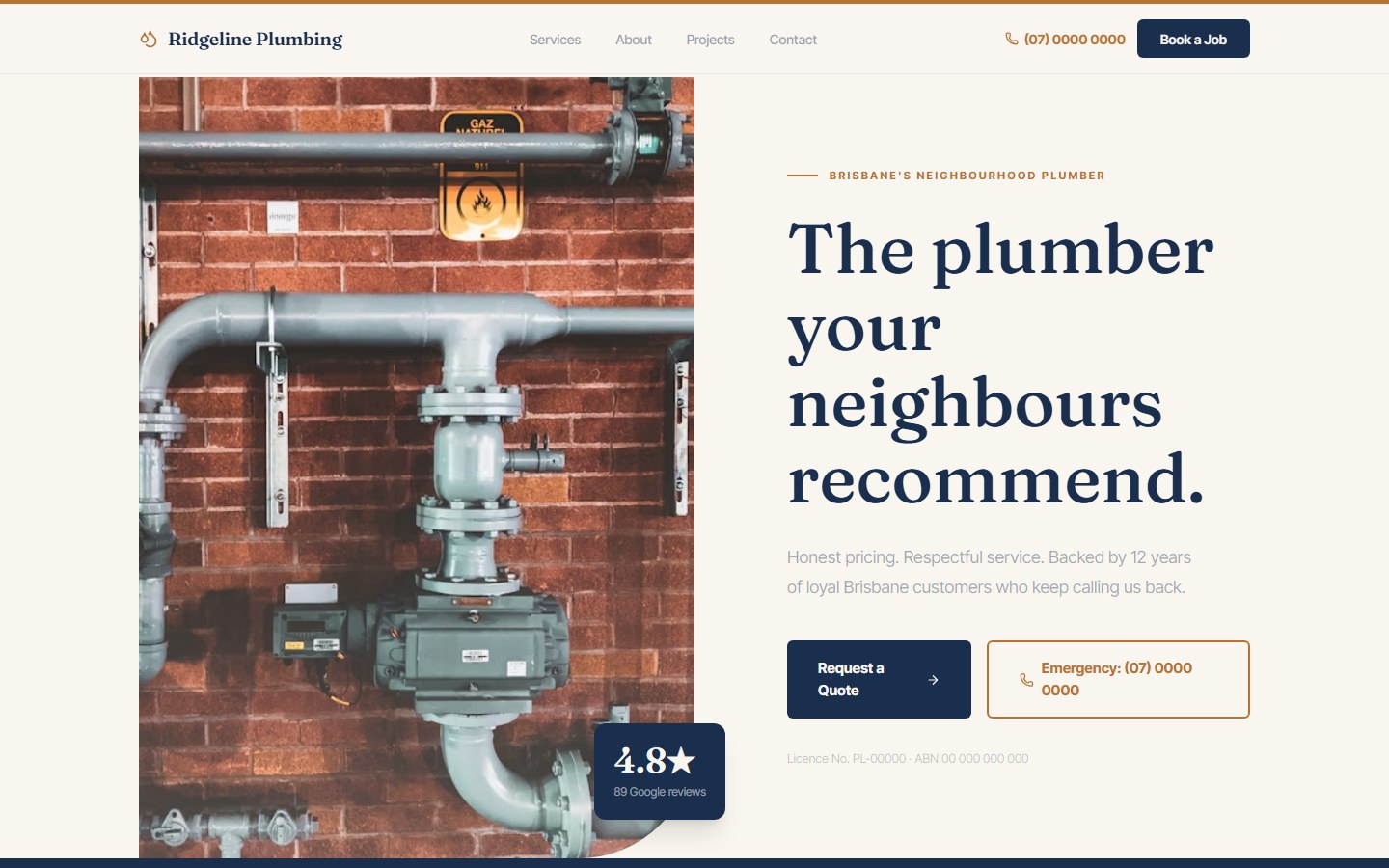 Plumber website design — Ridgeline Plumbing
